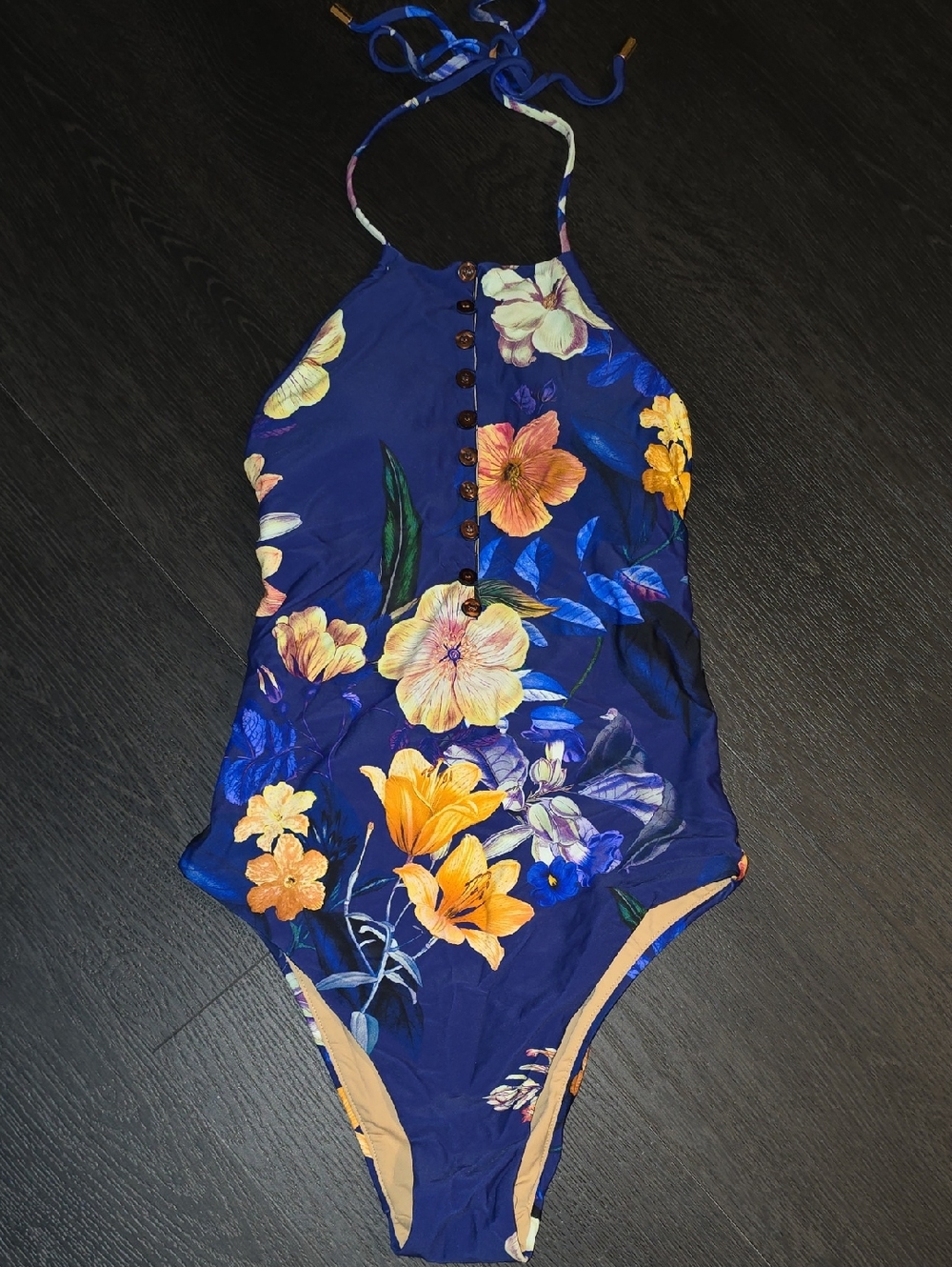 Floral Halter One-Piece Swimsuit in Navy